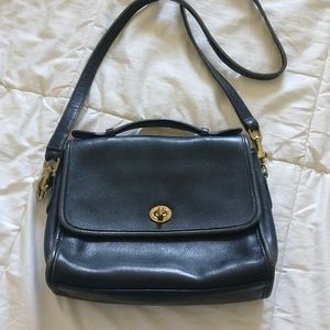 Vintage Coach Legacy Black Leather Court Bag